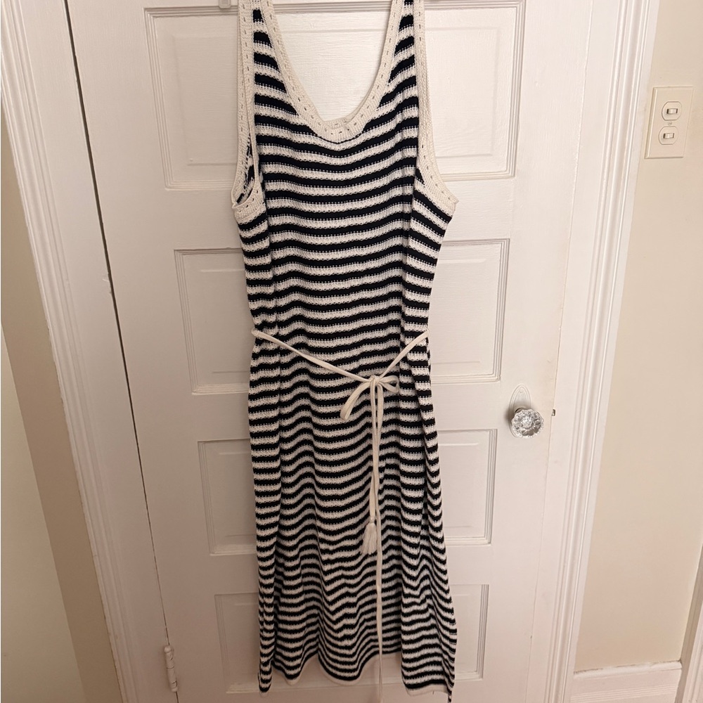 Nine West Black and White Crochet Striped Midi Dress, never worn.